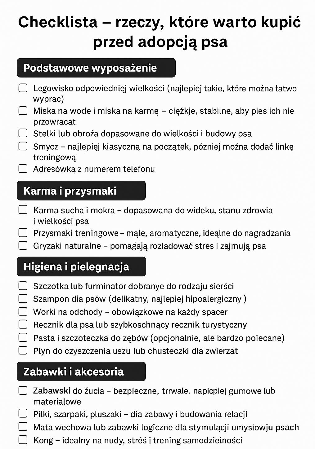 checklista przed adopcja psa
